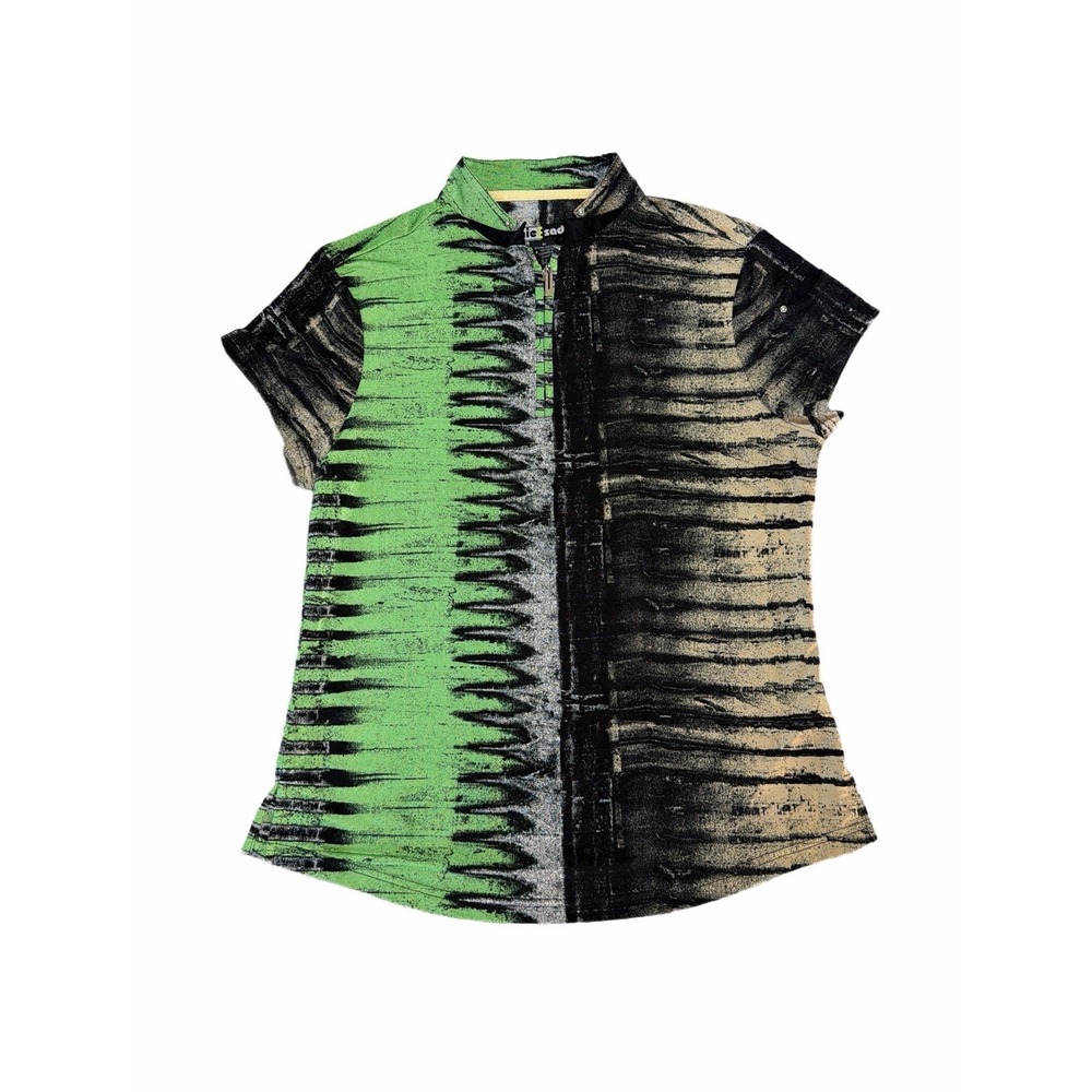 Jamie Sadock Golf Shirt Womens Medium 1/4 Zip Polo Geometric Green Black - M‎